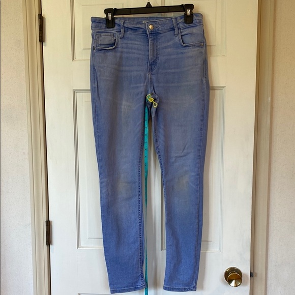 Rockstar Super Skinny Jeans Old Navy Silver Rivets & Button Lt Blue 2% Spandex - Picture 14 of 16